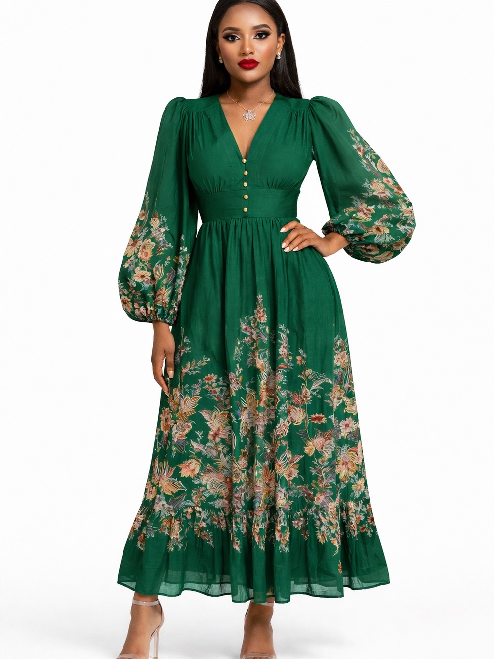 ZIMMERMANN RHIANNON PLUNGE MAXI DRESS GREEN MULTI PAISLEY SIZE 3 | M-L - Picture 1 of 13